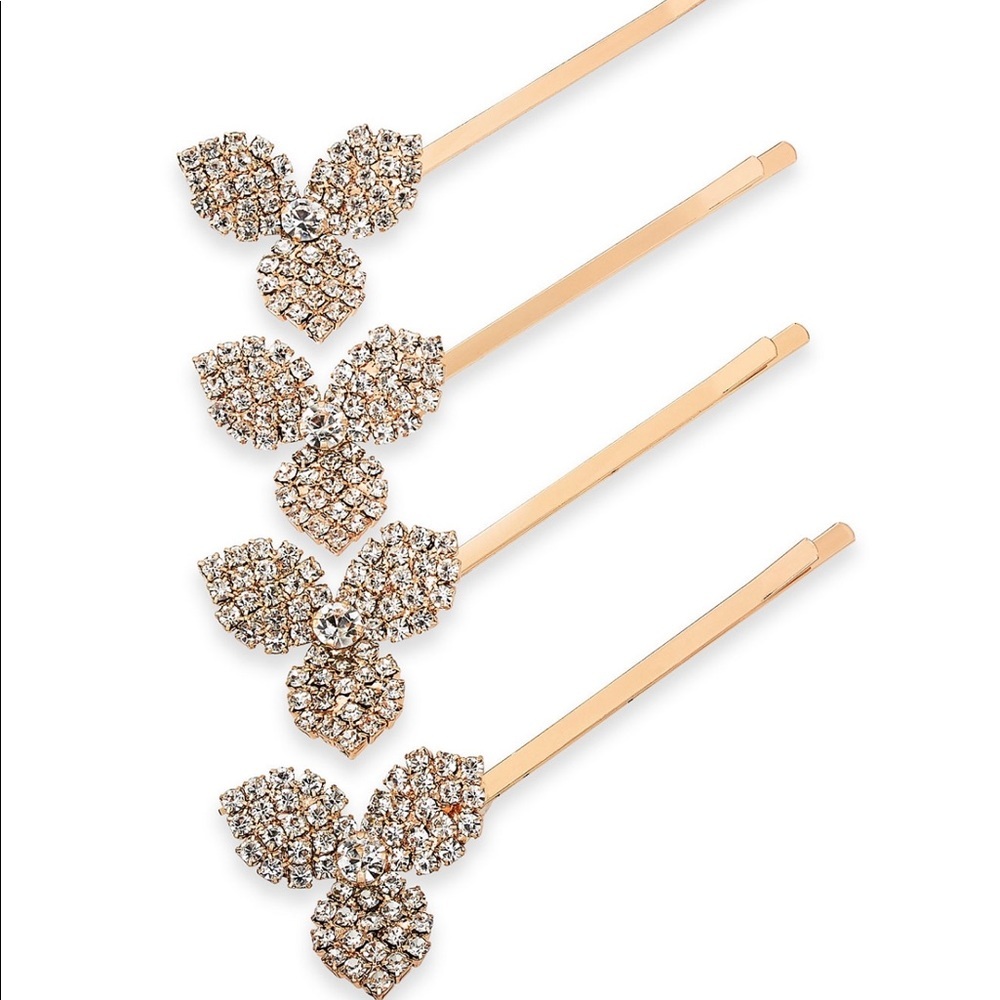 🌸2 piece Gold Tone Crystal Flower Hair Pins